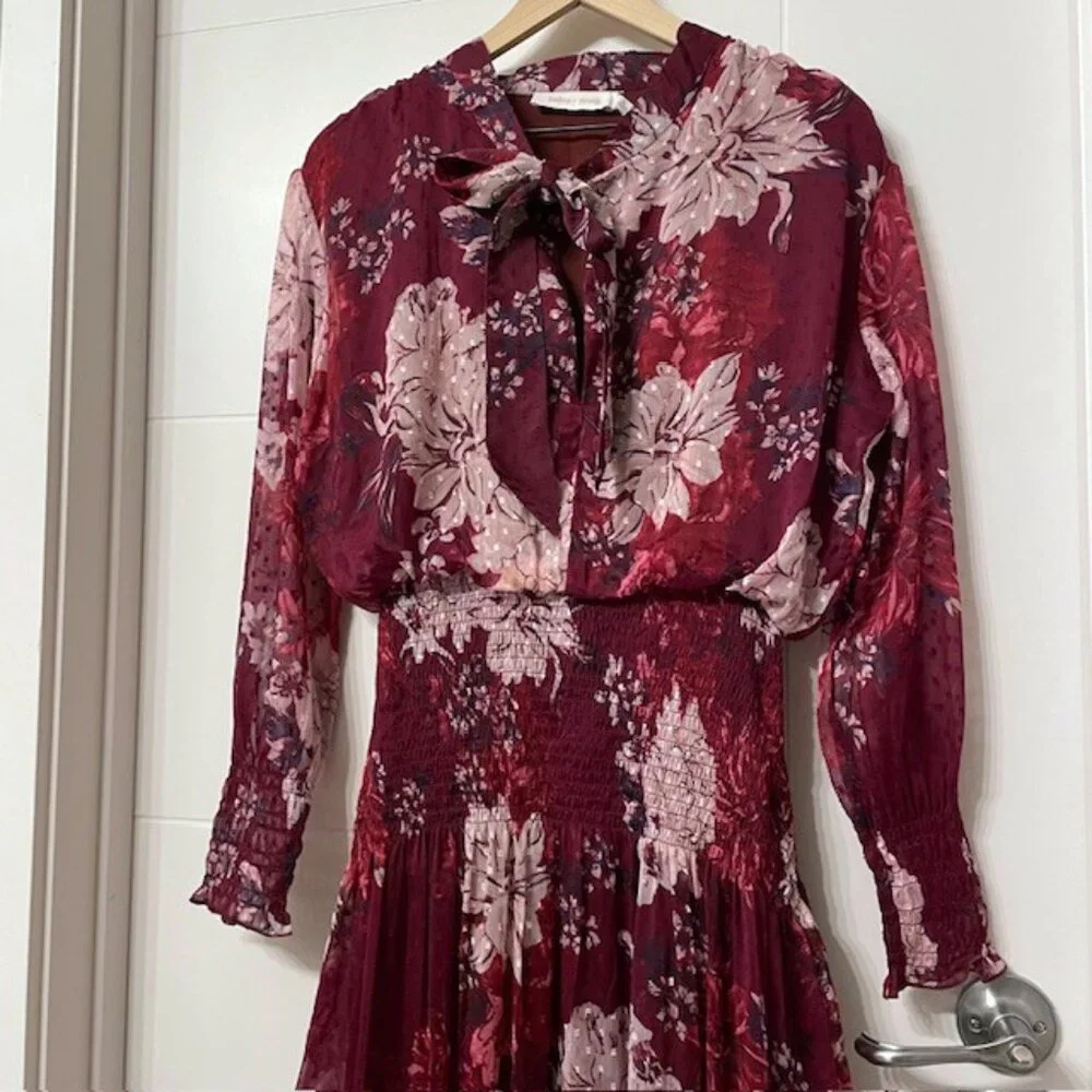NWT Bishop + Young Cameo Midi Floral Long Sleeve Dress Dahlia Size Large